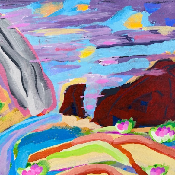 Original Painting Modern Impressionism Landscape River Mountains 11" x 14" Wood - Picture 6 of 10